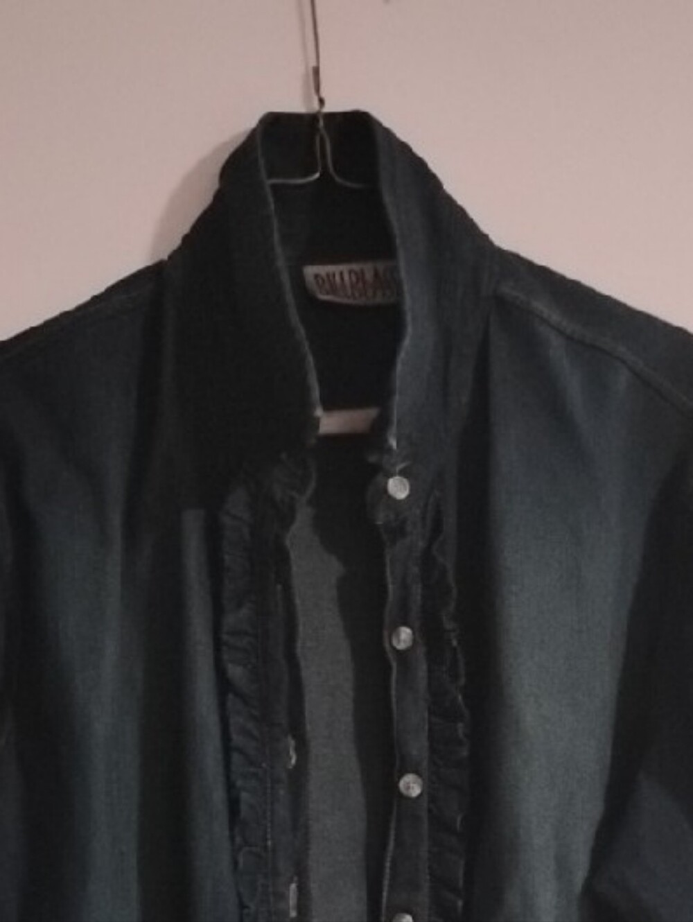 bill blass Dark Blue Ruffle Trim Button-Down Shirt - Picture 2 of 5